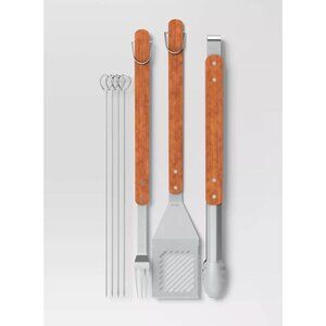 ROOM ESSENTIALS 7pc Stainless Steel Grill Tool Set Light Silver